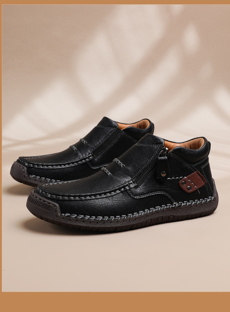 Men's Brown Faux Leather Ankle Boots with Side Zipper Outdoor Boots for Work