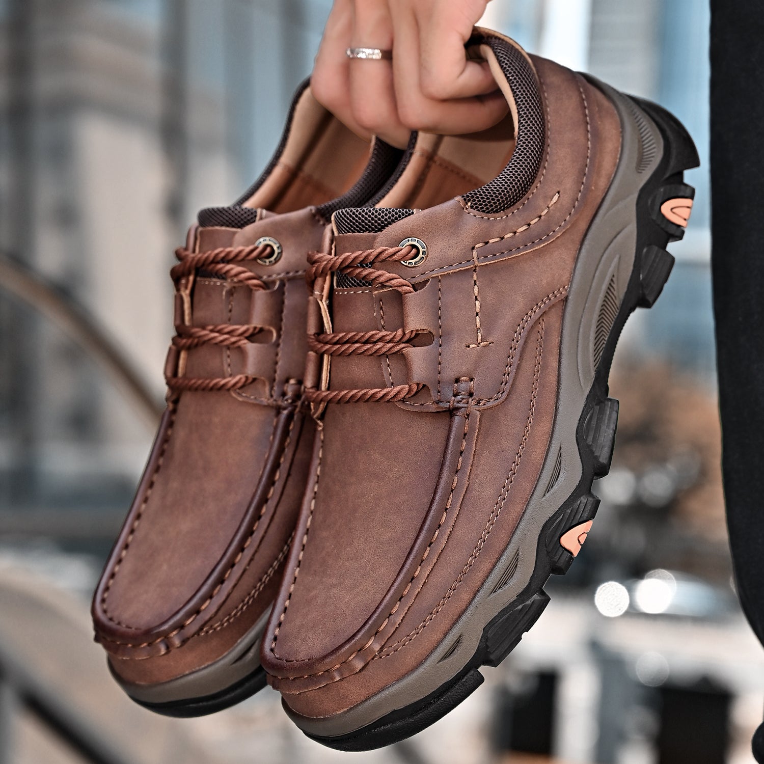 Men's Lace Leather Casual Walking Outdoor Shoes