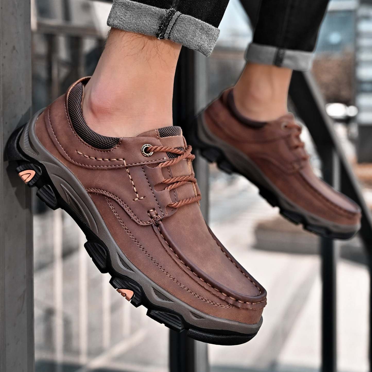 Men's Lace Leather Casual Walking Outdoor Shoes