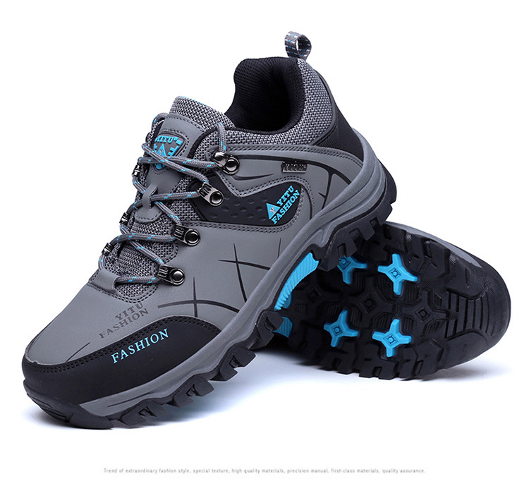 Low-top leather and velvet men's hiking shoes