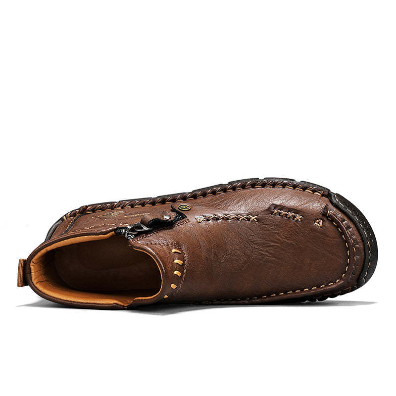 Men's Hand-Stitched Genuine Leather Biker Boots