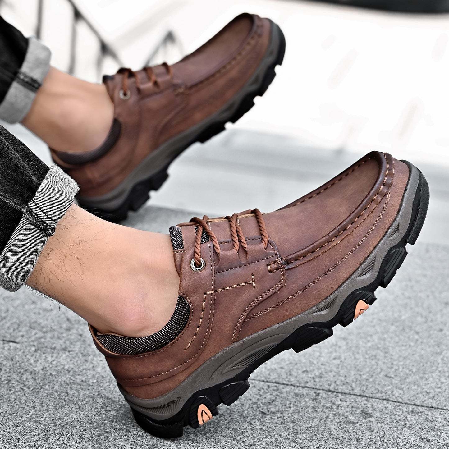 Men's Lace Leather Casual Walking Outdoor Shoes