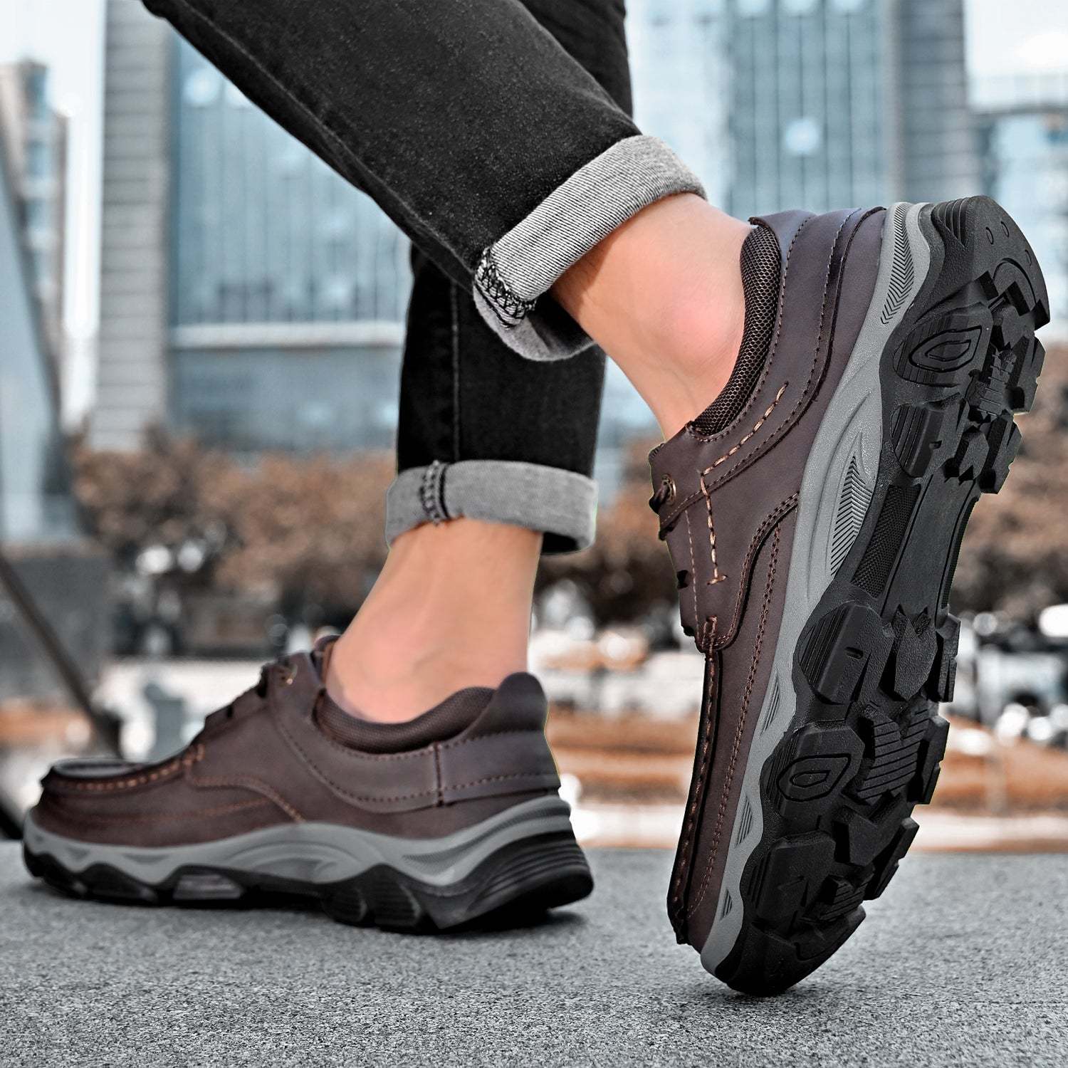 Men's Lace Leather Casual Walking Outdoor Shoes