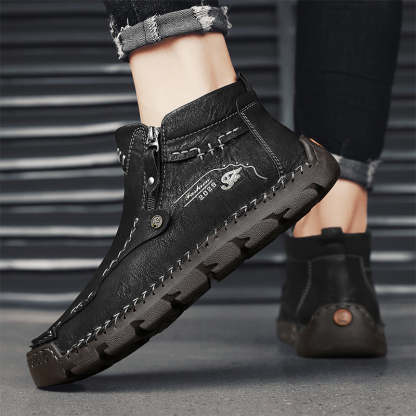 Men's Hand-Stitched Genuine Leather Biker Boots