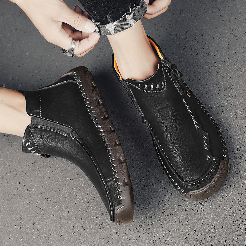 Men's Hand-Stitched Genuine Leather Biker Boots