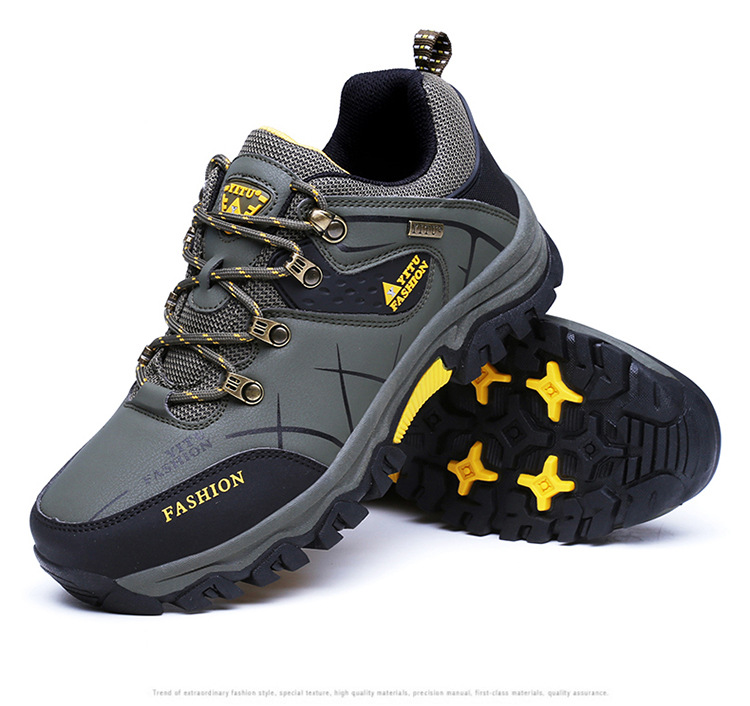 Low-top leather and velvet men's hiking shoes
