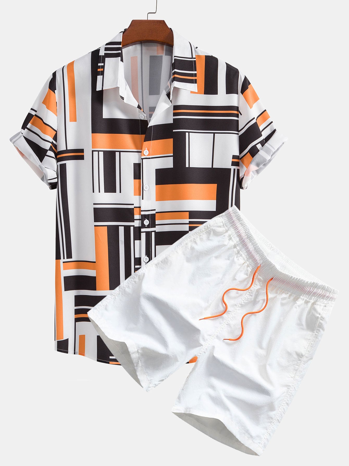 Geometric Print Button Up Shirt & Swim Shorts-Mitchell Shoes