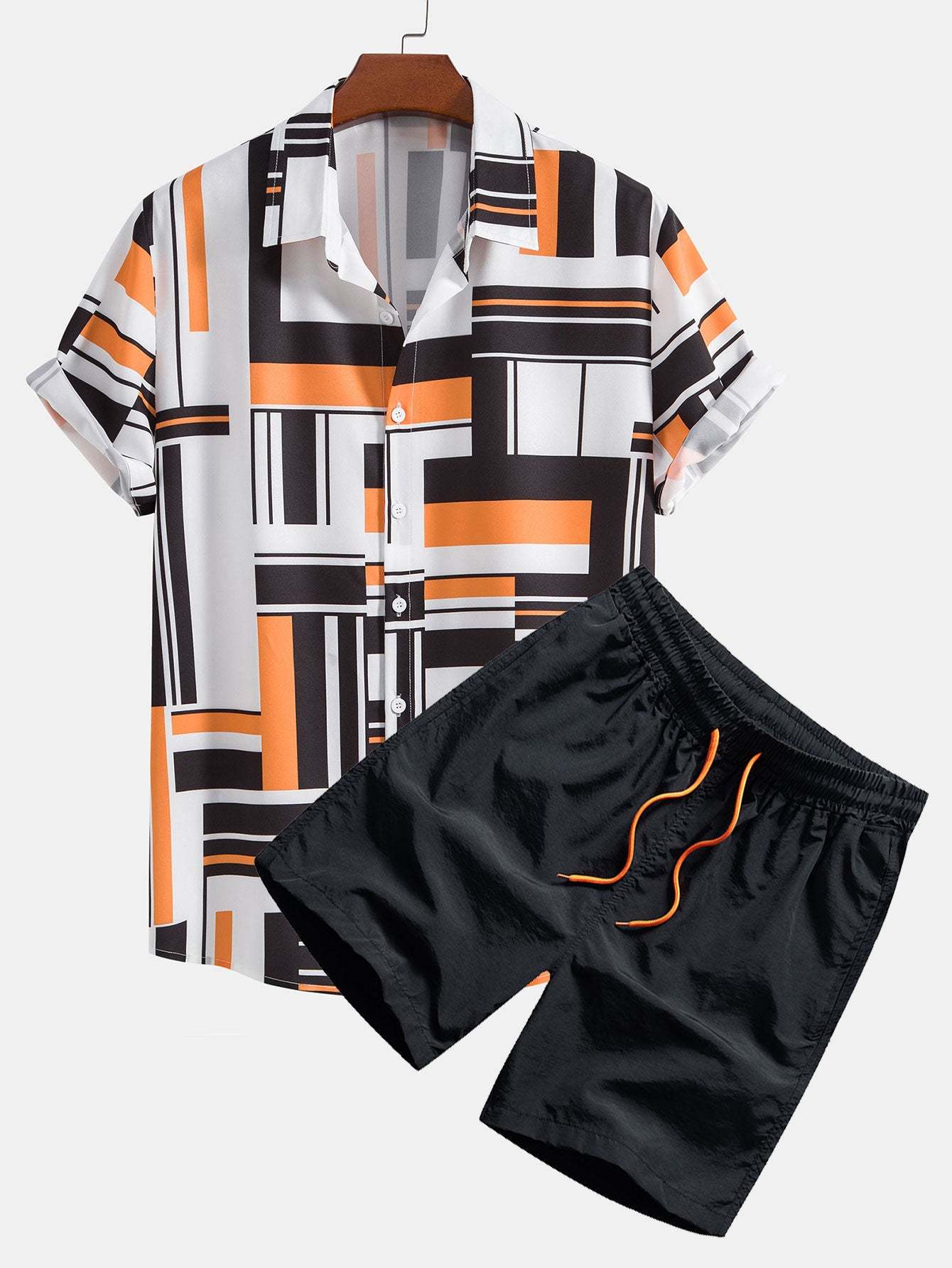 Geometric Print Button Up Shirt & Swim Shorts-Mitchell Shoes