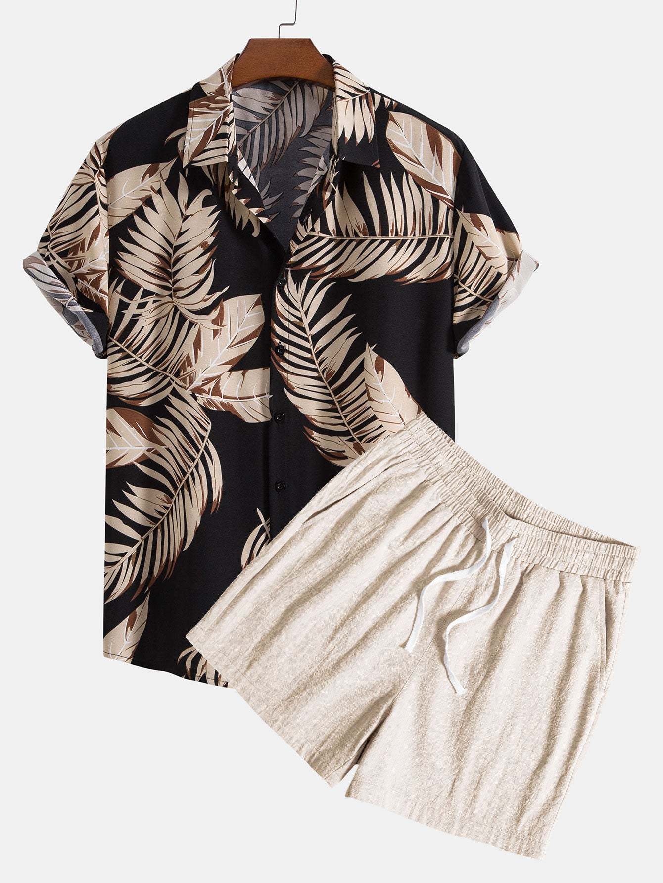 Tropical Print Shirt & Textured Cotton 5" Shorts-Mitchell Shoes