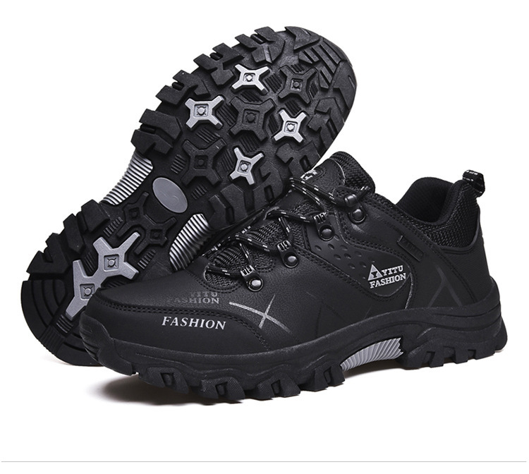 Low-top leather and velvet men's hiking shoes