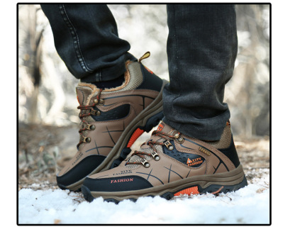Low-top leather and velvet men's hiking shoes