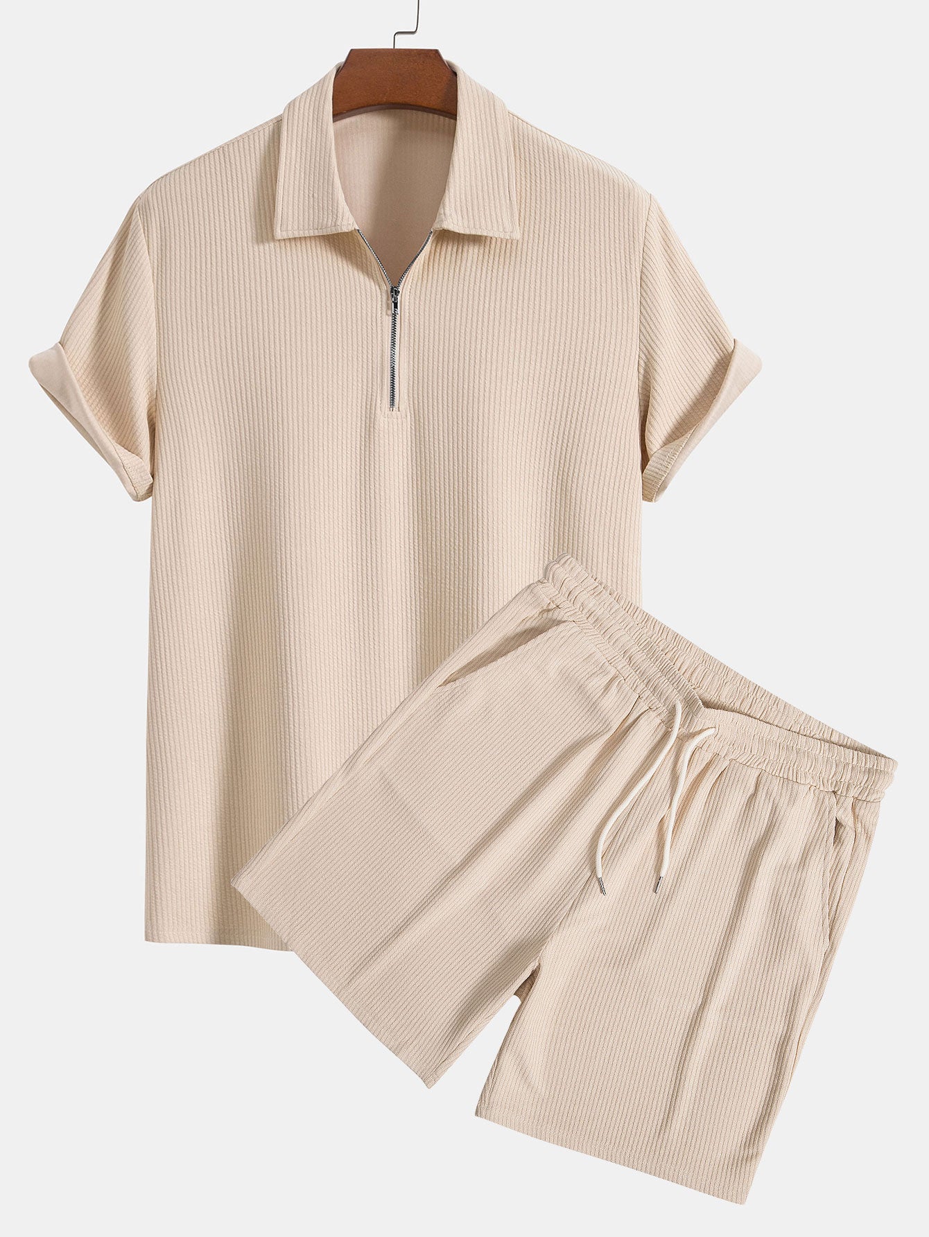 Knitted Ribbed Zip Polo & Shorts-Mitchell Shoes