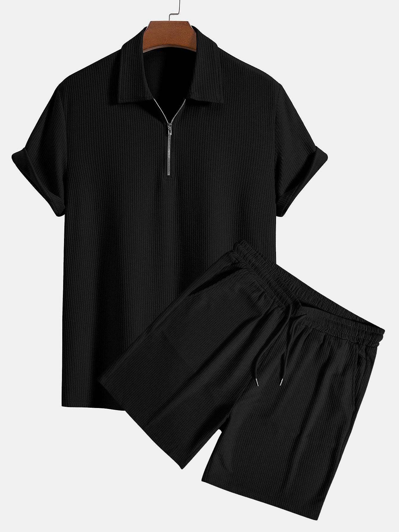 Knitted Ribbed Zip Polo & Shorts-Mitchell Shoes