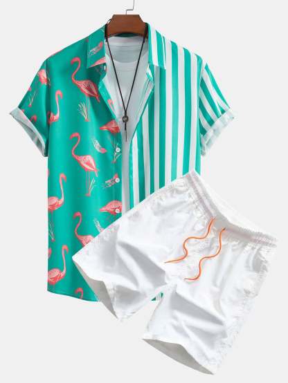 Flamingo Stripe Panel Shirt & Swim Shorts-Mitchell Shoes