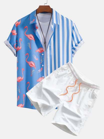 Flamingo Stripe Panel Shirt & Swim Shorts-Mitchell Shoes