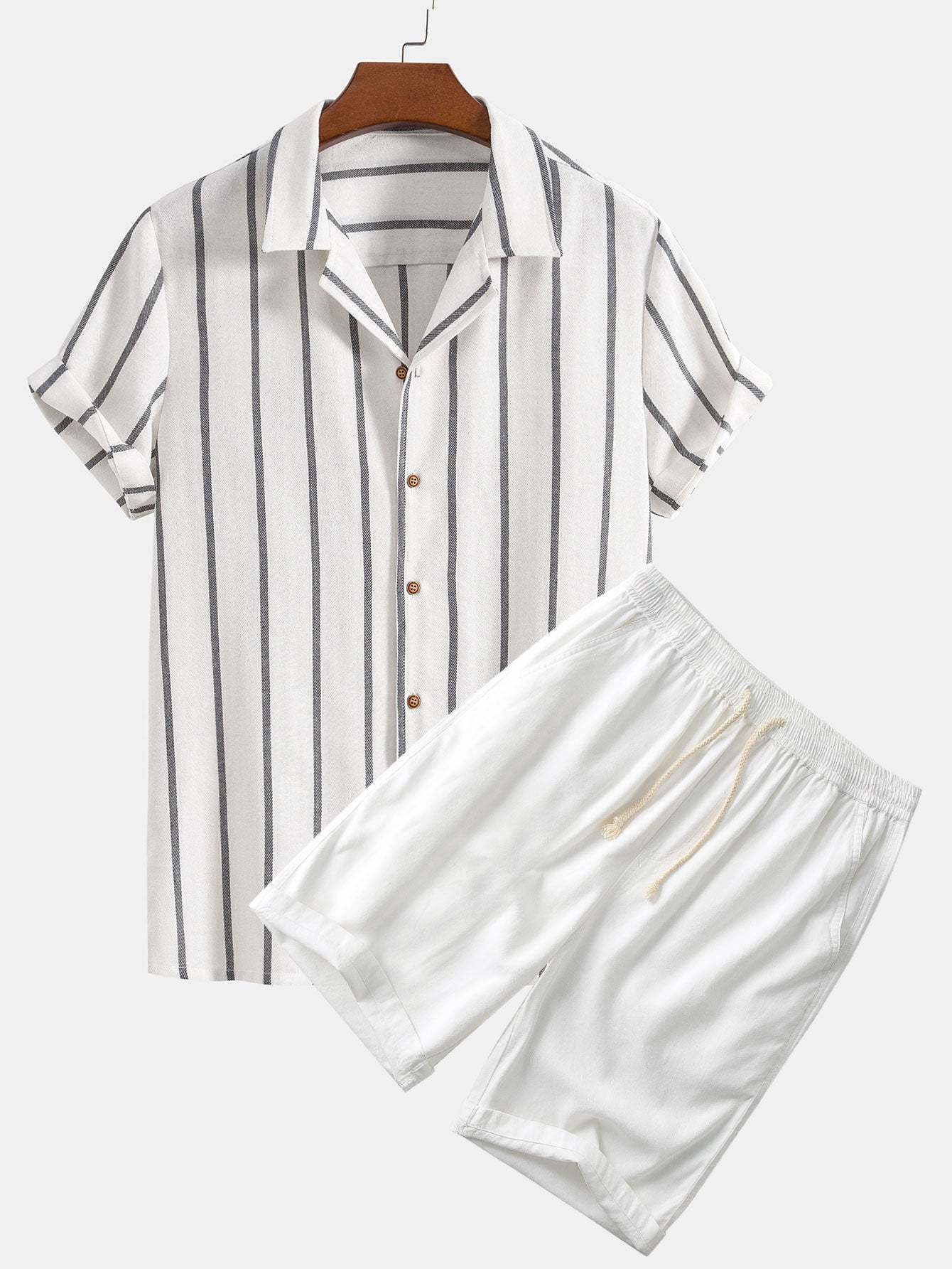 Cotton Blend Striped Cuban Shirt & Linen Cotton Blend 11" Shorts-Mitchell Shoes