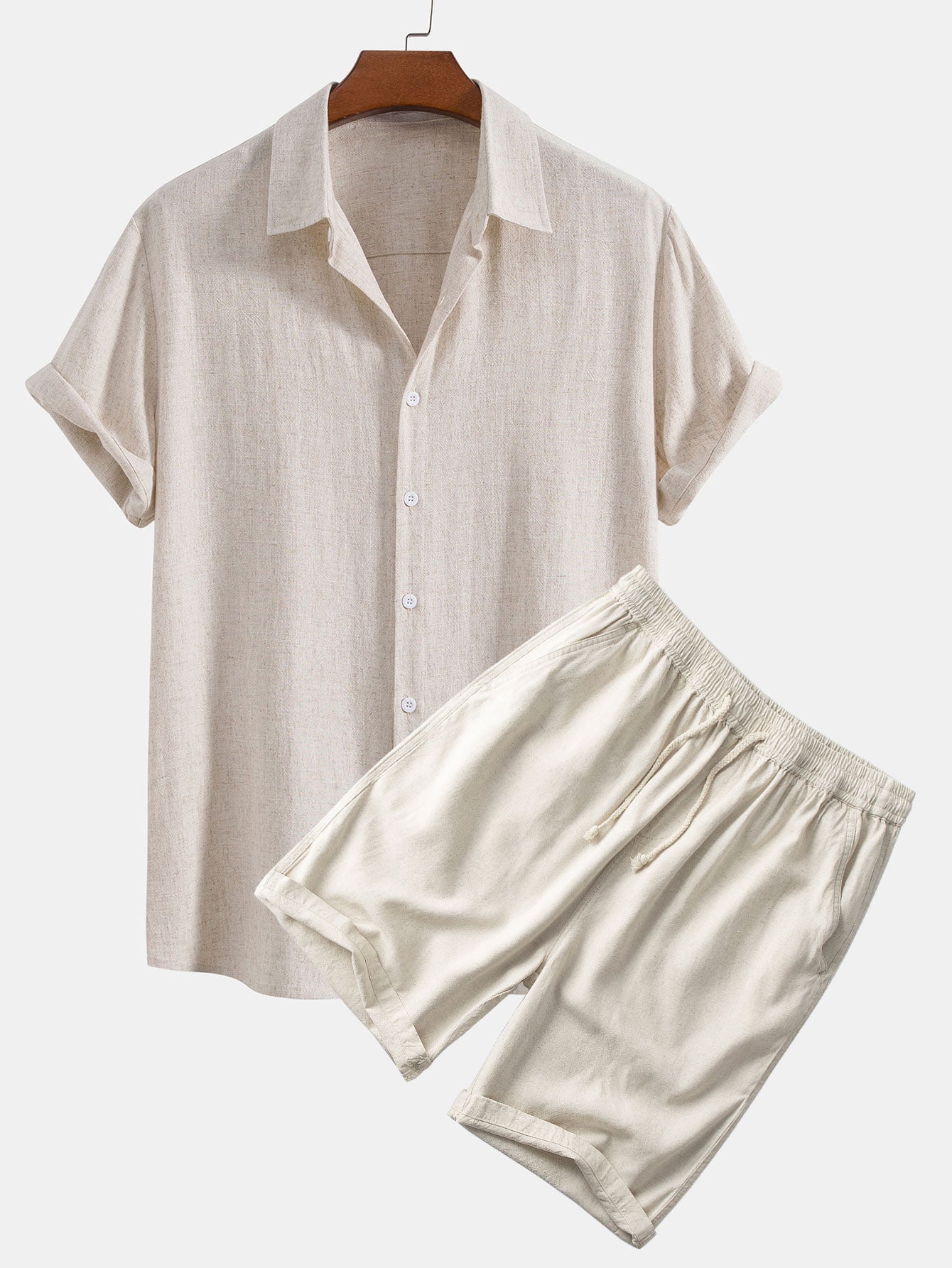Linen Rayon Blend Button Up Shirt & Linen Cotton Blend 11" Shorts-Mitchell Shoes