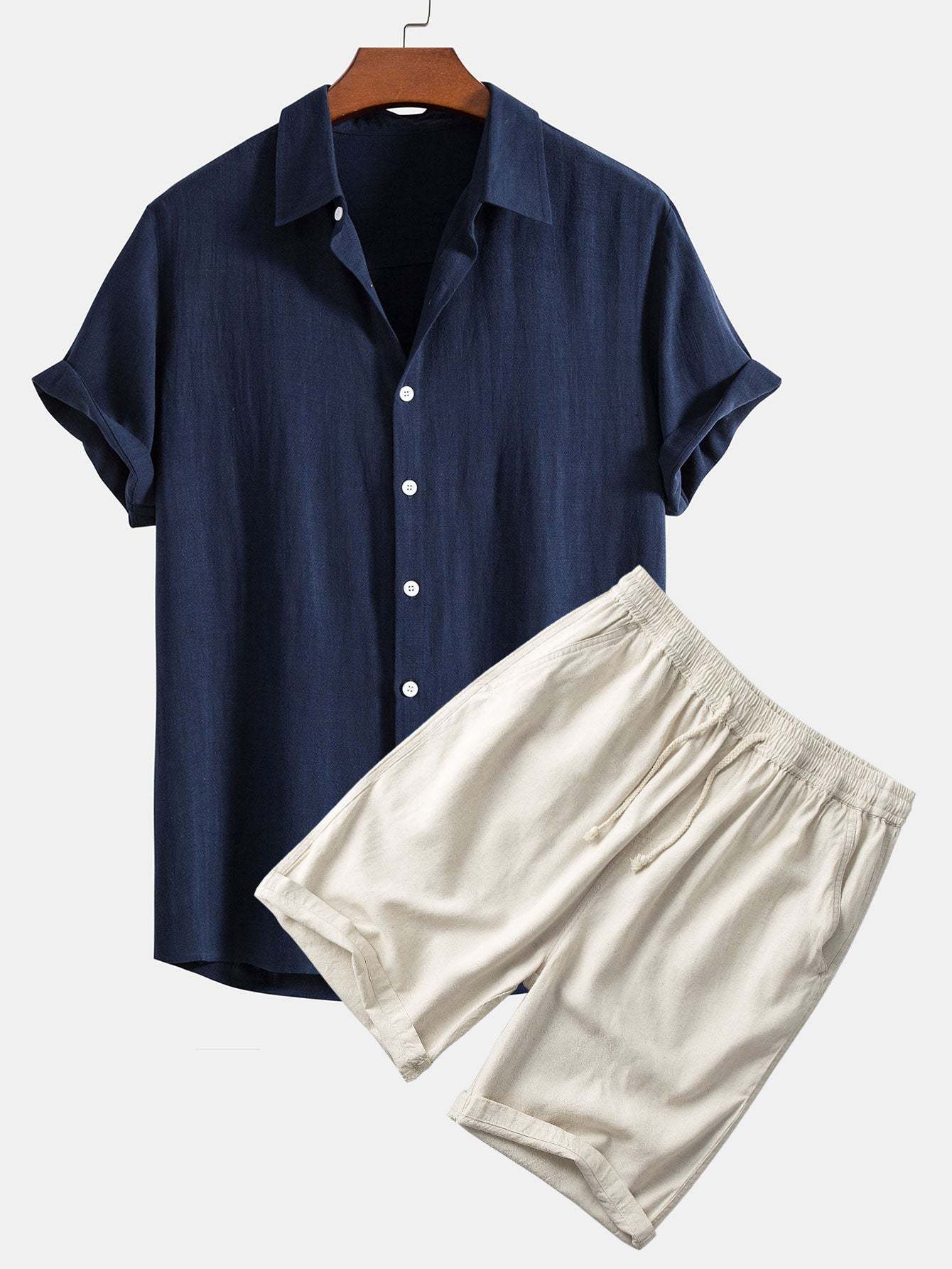 Linen Rayon Blend Button Up Shirt & Linen Cotton Blend 11" Shorts-Mitchell Shoes