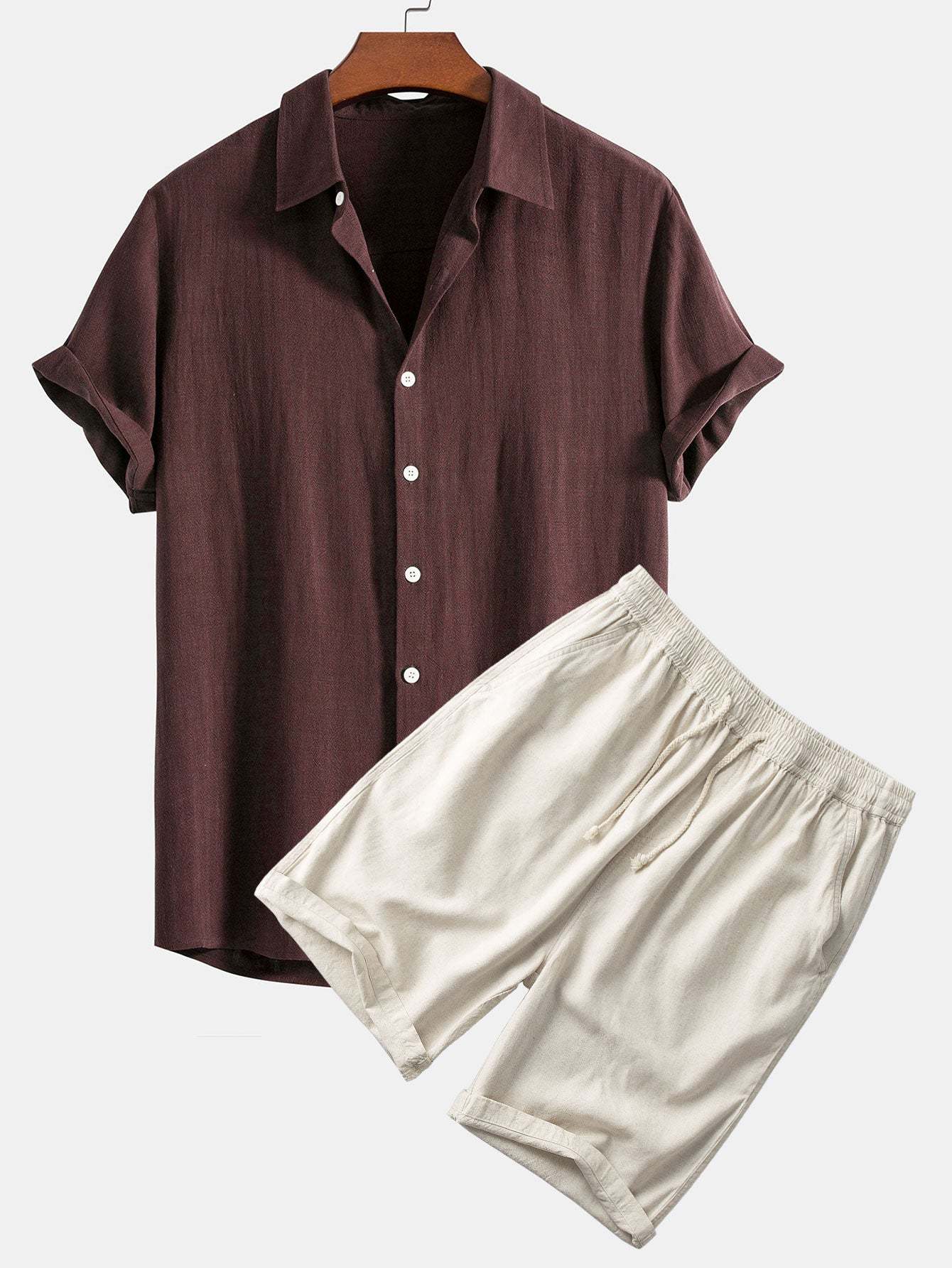 Linen Rayon Blend Button Up Shirt & Linen Cotton Blend 11" Shorts-Mitchell Shoes