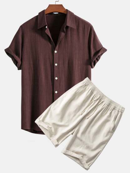 Linen Rayon Blend Button Up Shirt & Linen Cotton Blend 11" Shorts-Mitchell Shoes