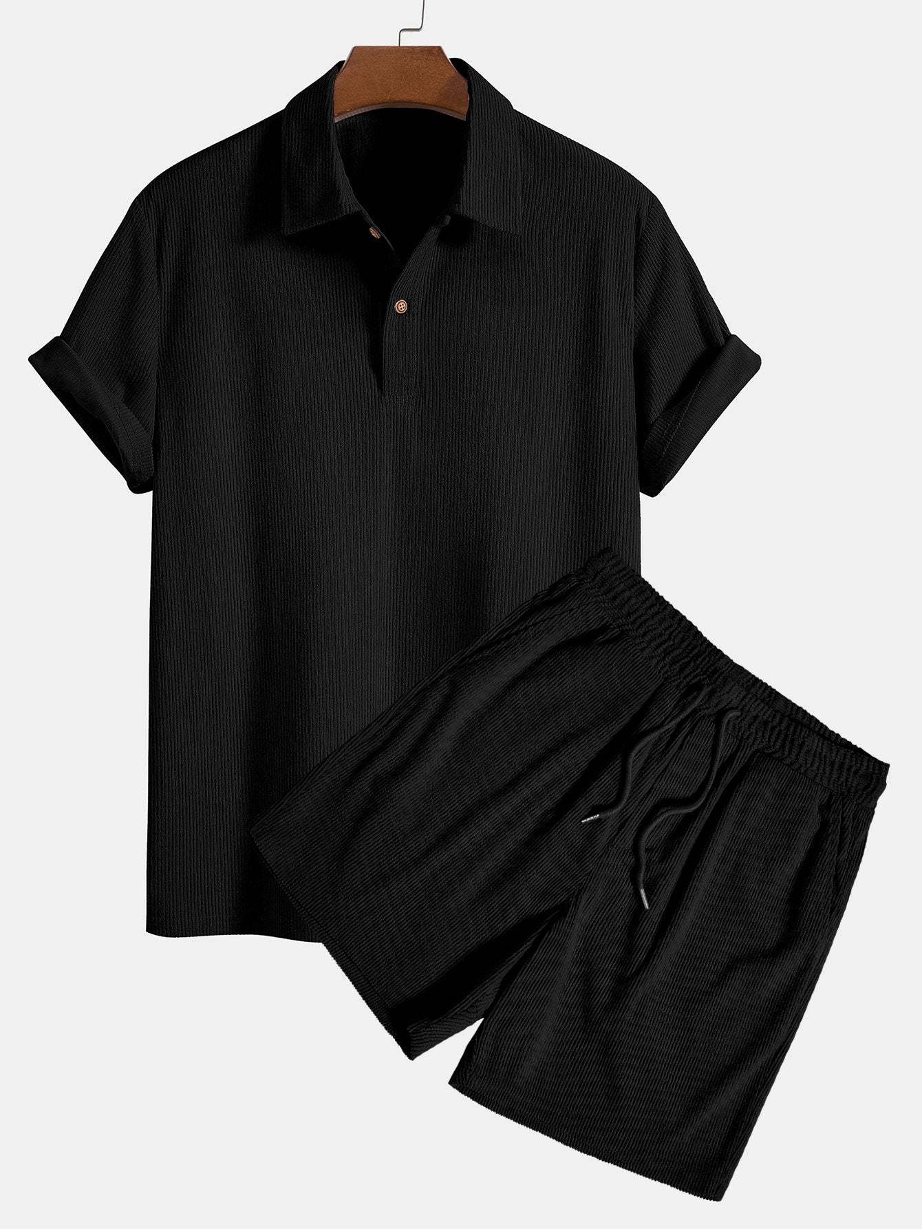 Short Sleeve Corduroy Polo Shirt & Corduroy Shorts-Mitchell Shoes