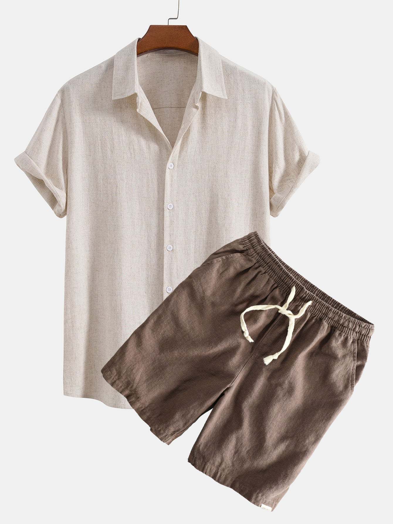 Linen Rayon Blend Button Up Shirt & Linen Cotton Blend Drawstring Shorts-Mitchell Shoes