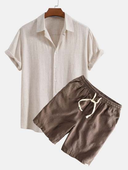 Linen Rayon Blend Button Up Shirt & Linen Cotton Blend Drawstring Shorts-Mitchell Shoes