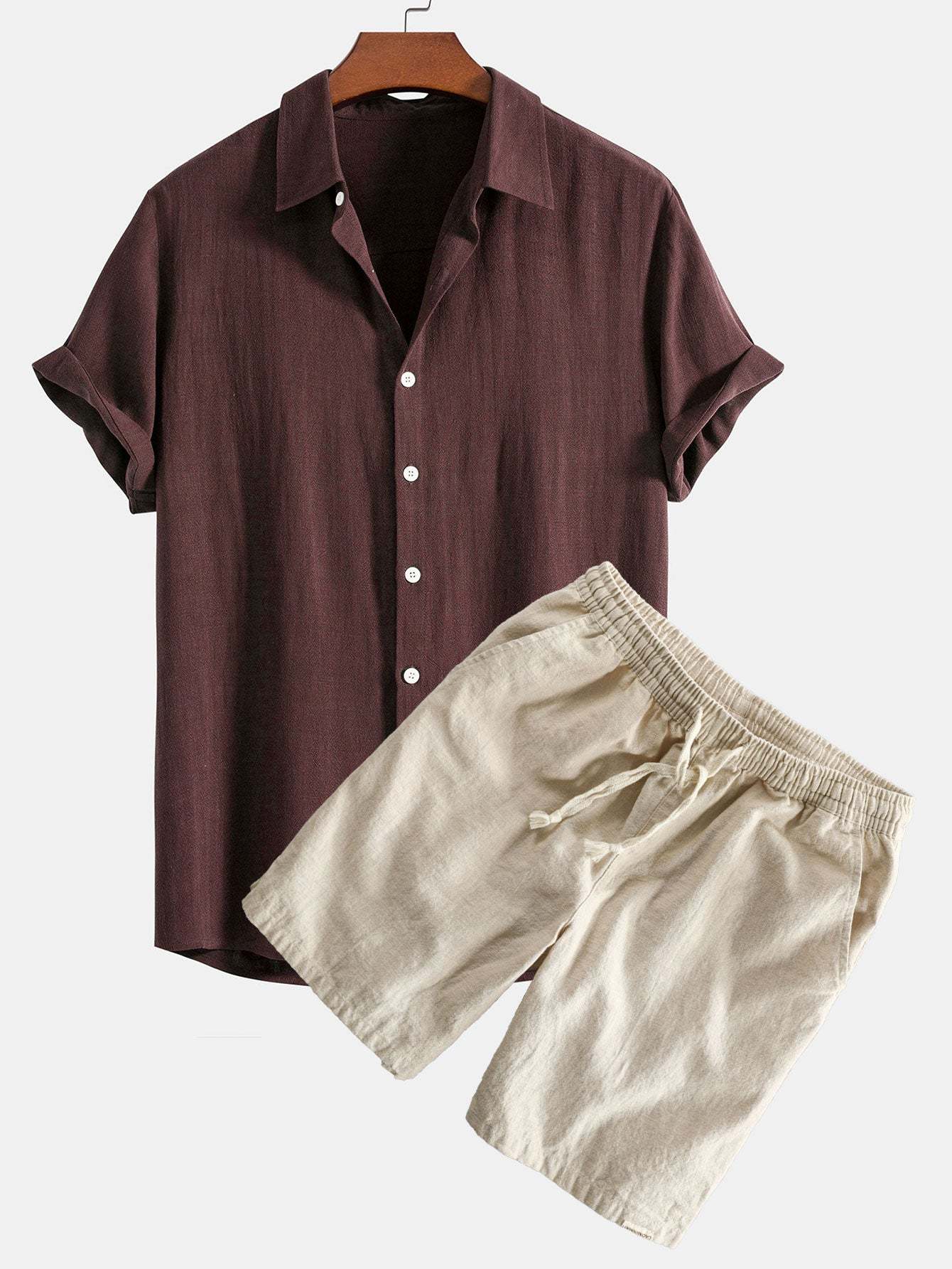 Linen Rayon Blend Button Up Shirt & Linen Cotton Blend Drawstring Shorts-Mitchell Shoes