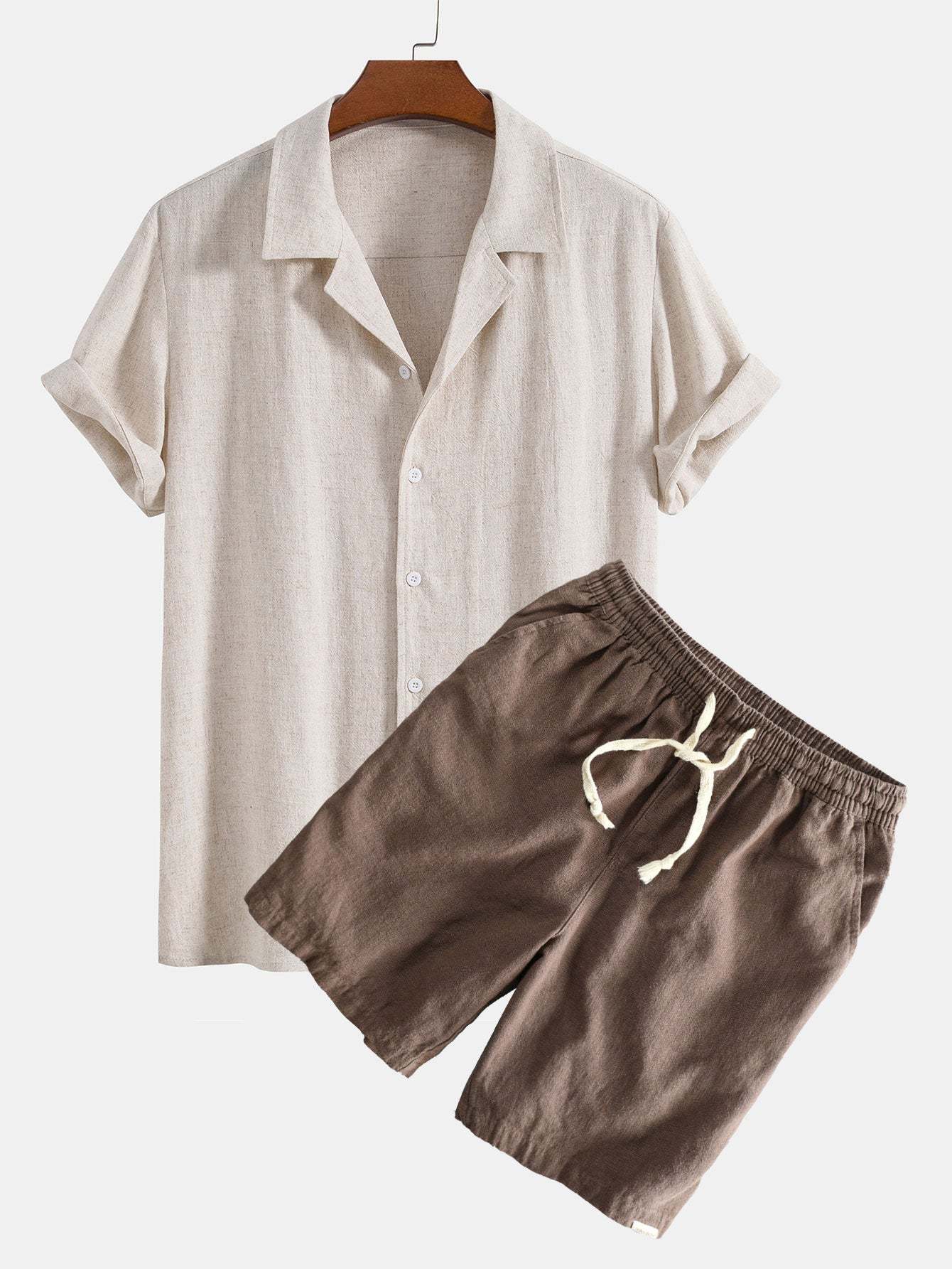 Linen Rayon Blend Cuban Shirt & Linen Cotton Blend Drawstring Shorts-Mitchell Shoes