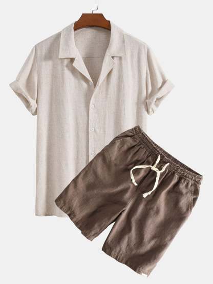 Linen Rayon Blend Cuban Shirt & Linen Cotton Blend Drawstring Shorts-Mitchell Shoes
