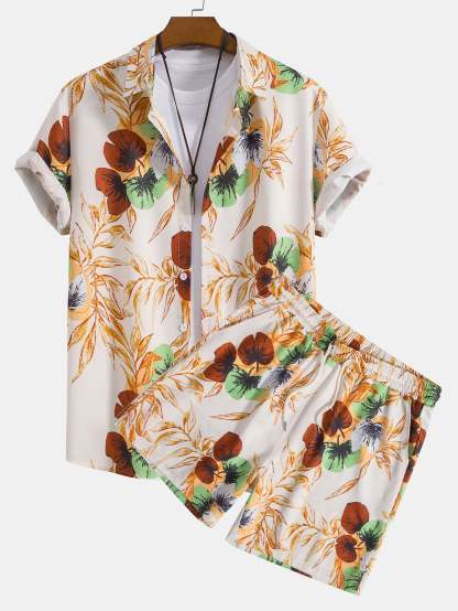 Tropical Print Button Up Shirt & Shorts-Mitchell Shoes