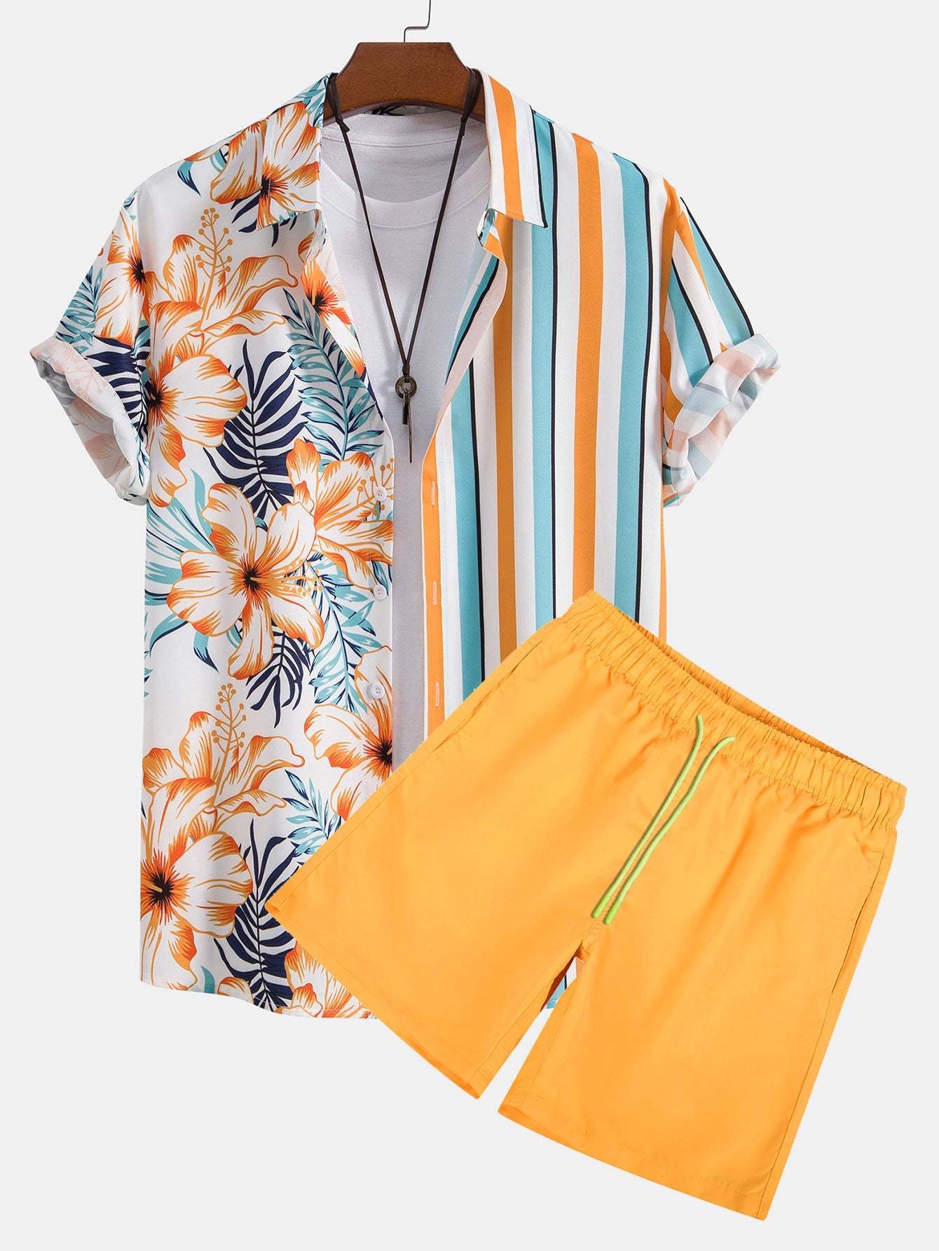 Tropical Stripe Panel Shirt & Swim Shorts-Mitchell Shoes
