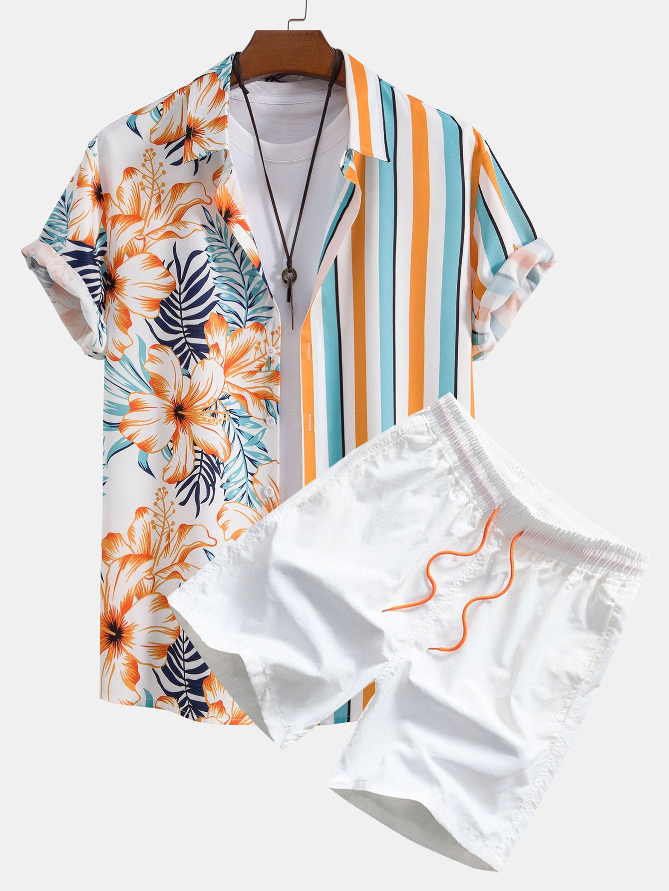 Tropical Stripe Panel Shirt & Swim Shorts-Mitchell Shoes