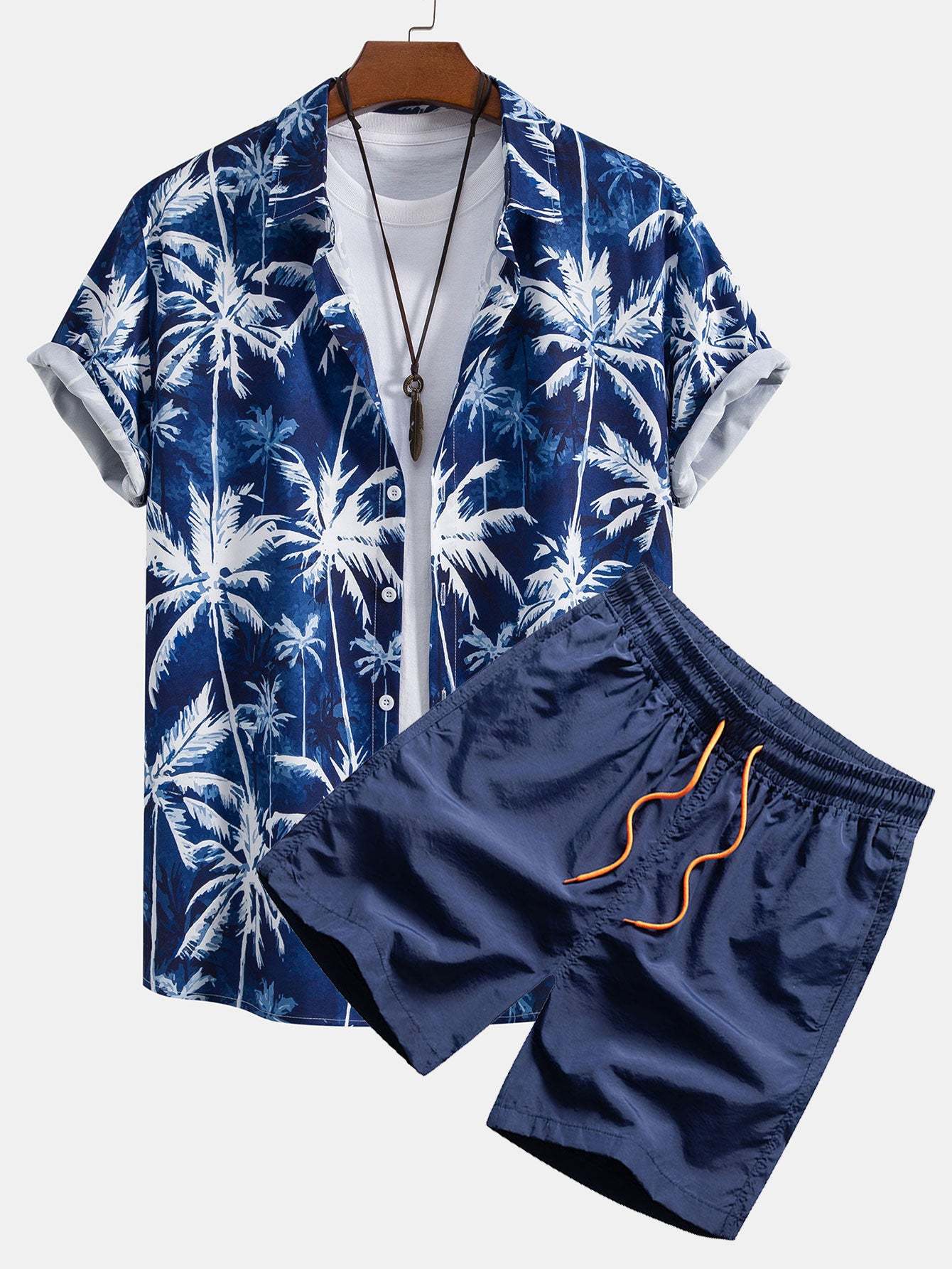 Watercolor Palm Tree Print Button Up Shirt & Swim Shorts-Mitchell Shoes