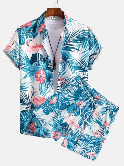 Flamingo Tropical Print Button Up Shirt & Shorts-Mitchell Shoes