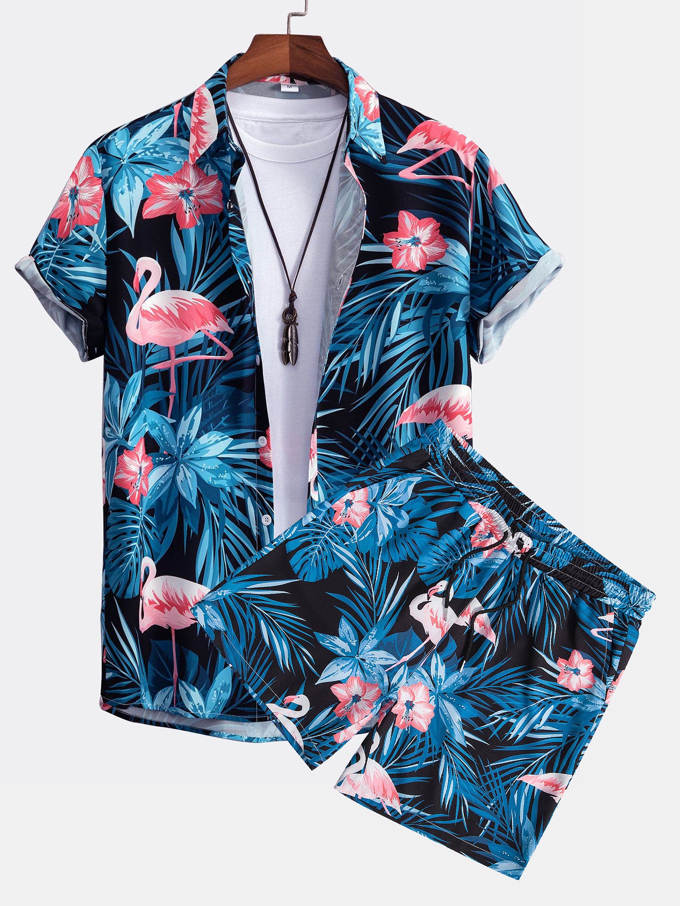 Flamingo Tropical Print Button Up Shirt & Shorts-Mitchell Shoes