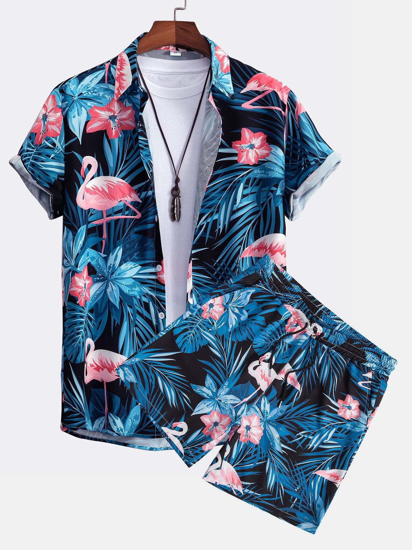 Flamingo Tropical Print Button Up Shirt & Shorts-Mitchell Shoes