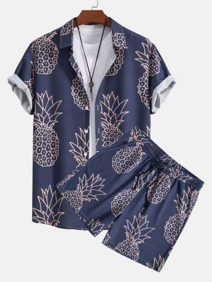 Pineapple Print Button Up Shirt & Shorts-Mitchell Shoes