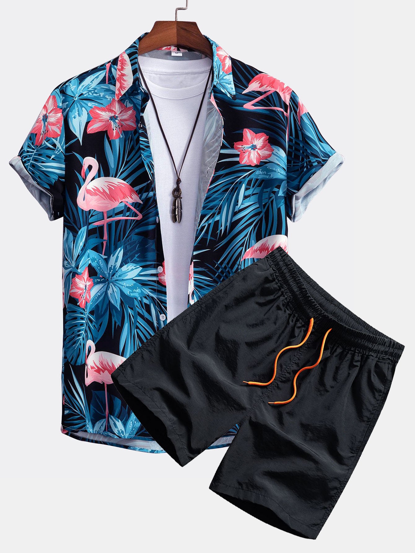 Flamingo Tropical Print Button Up Shirt & Swim Shorts-Mitchell Shoes