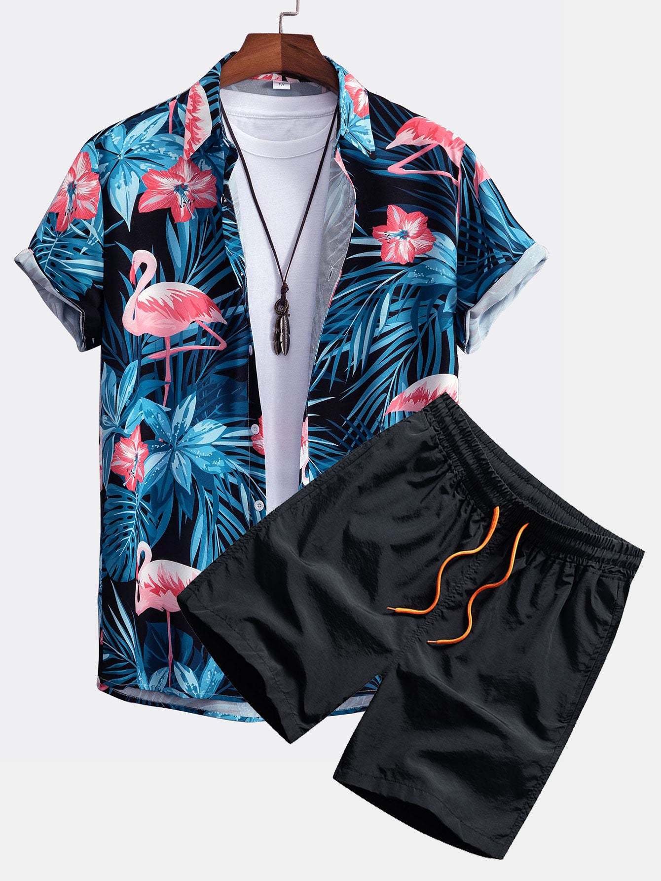 Flamingo Tropical Print Button Up Shirt & Swim Shorts-Mitchell Shoes