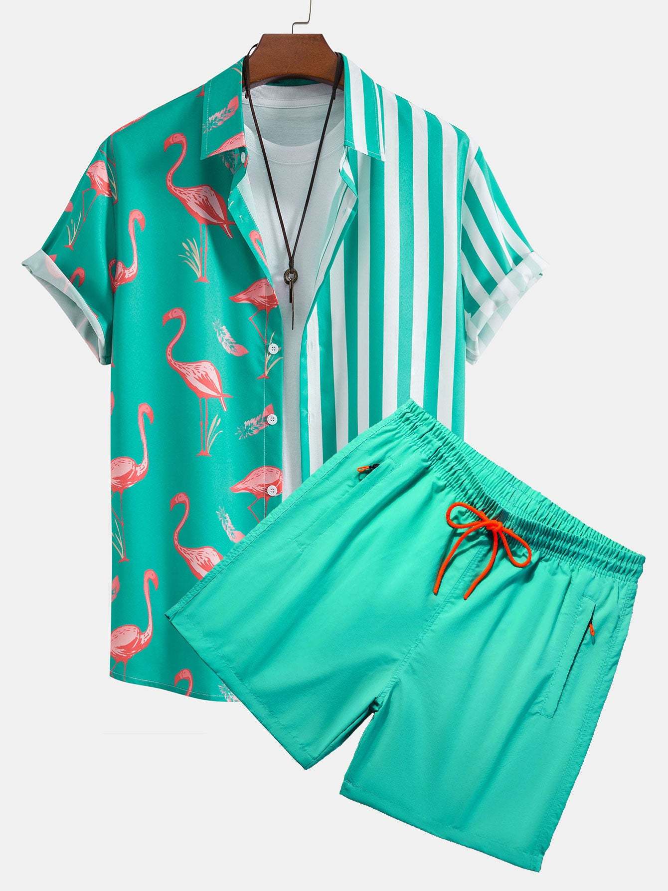 Flamingo Stripe Panel Shirt & Swim Shorts-Mitchell Shoes