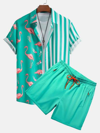 Flamingo Stripe Panel Shirt & Swim Shorts-Mitchell Shoes