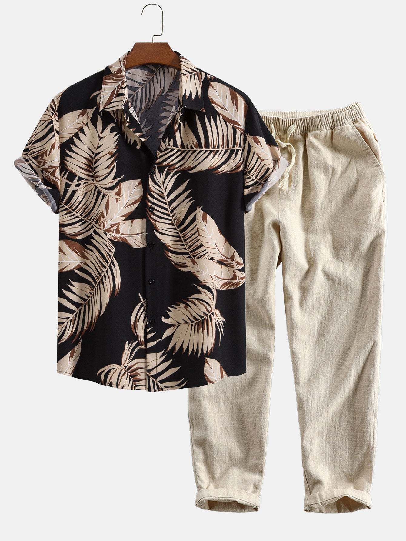 Tropical Print Shirt & Linen Cotton Blend Cropped Pants-Mitchell Shoes