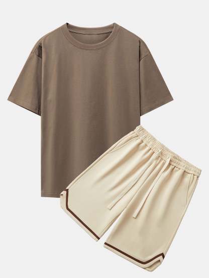 Heavy Weight Drop Shoulder Oversize T-Shirt & Jersey Basketball Shorts-Mitchell Shoes