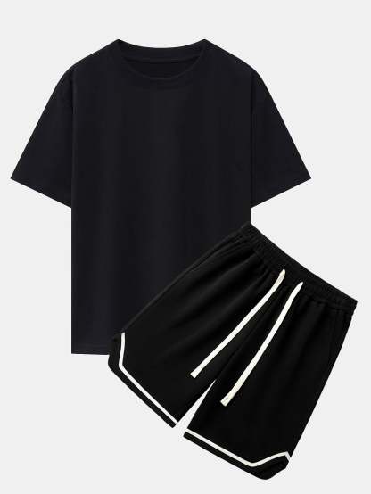 Heavy Weight Drop Shoulder Oversize T-Shirt & Jersey Basketball Shorts-Mitchell Shoes