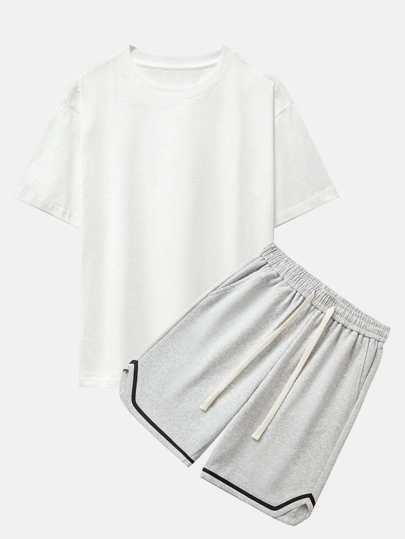 Heavy Weight Drop Shoulder Oversize T-Shirt & Jersey Basketball Shorts-Mitchell Shoes
