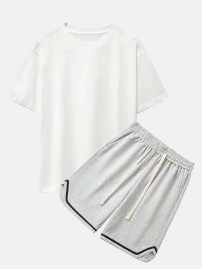 Heavy Weight Drop Shoulder Oversize T-Shirt & Jersey Basketball Shorts-Mitchell Shoes