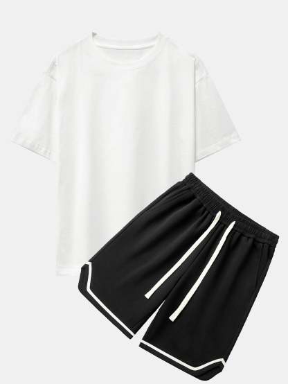 Heavy Weight Drop Shoulder Oversize T-Shirt & Jersey Basketball Shorts-Mitchell Shoes