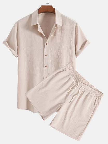Wrinkled Textured Shirt & Shorts-Mitchell Shoes