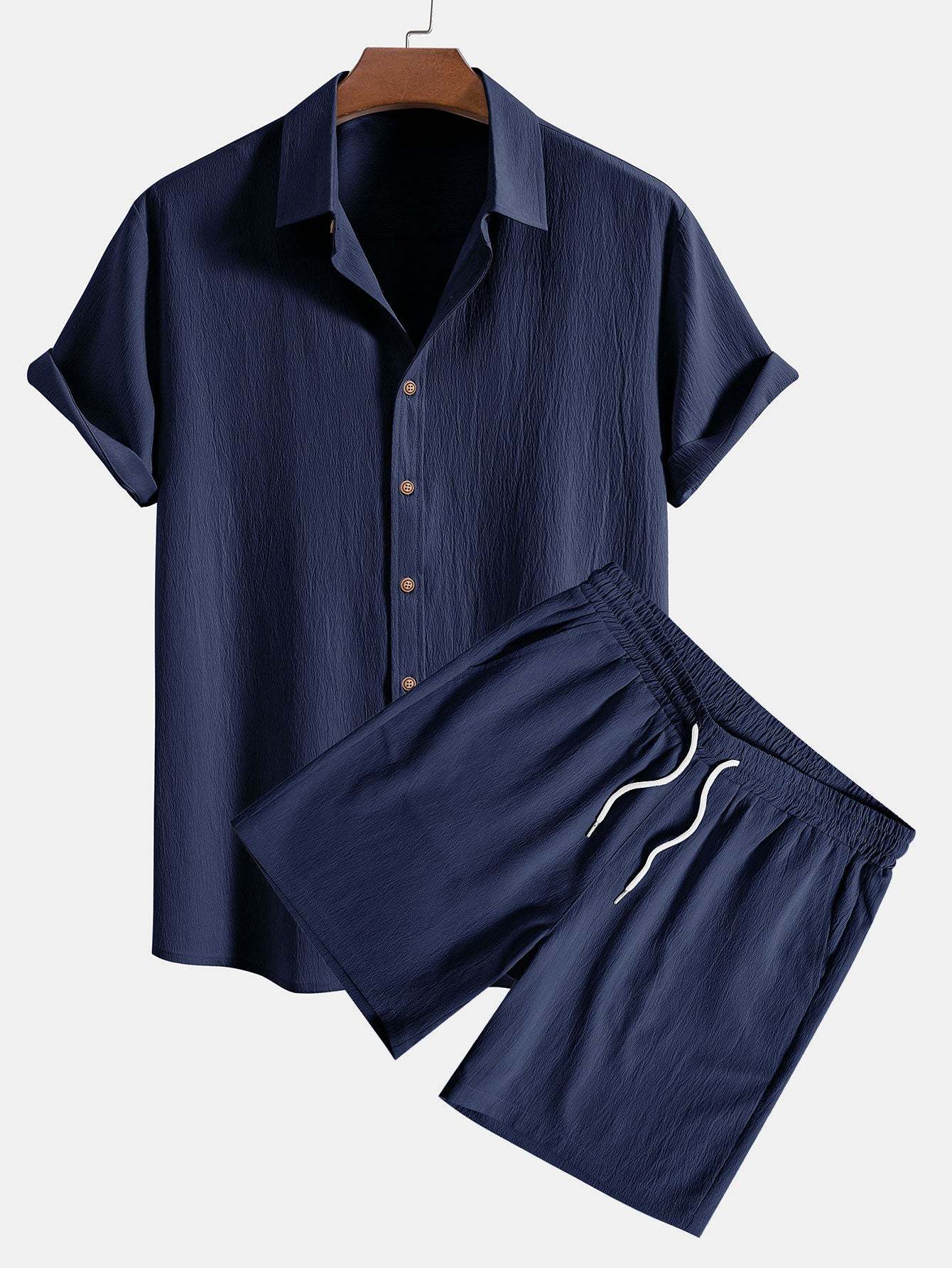 Wrinkled Textured Shirt & Shorts-Mitchell Shoes